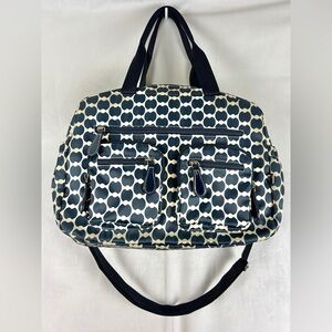 OIOI Indigo Eclipse Dot Carryall‎ Nappy Diaper Bag Pockets Wipeable  Blue Cream